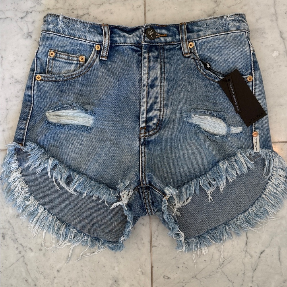One Teaspoon Blue Distressed Jean Shorts